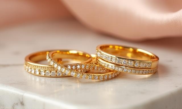Stackable gold rings collection